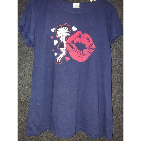 Betty Boop Cartoon Blow Kisses Lips Hearts Womens Size xl jerzees t-shirt - Picture 1 of 3